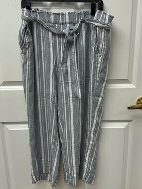 LOFT Linen-Blend Wide-Leg Striped Pants Size Large